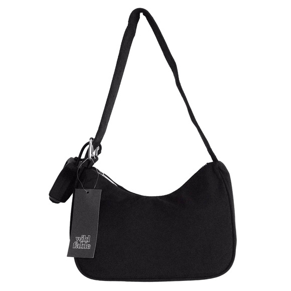wild fable Handbags - NEW Wild Fable Extended Buckle SHOULDER HANDBAG Nylon Purse Black Purse + Holder